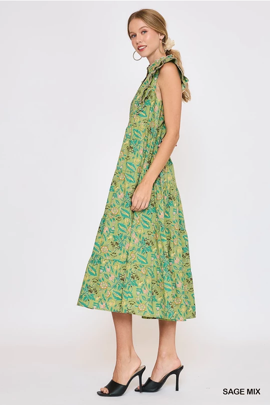 Sage Floral Garden Print Maxi Dress