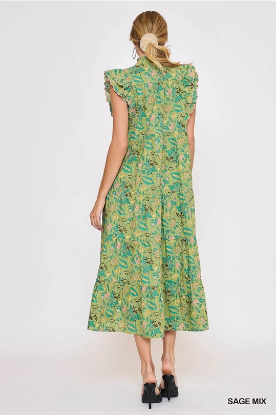 Sage Floral Garden Print Maxi Dress