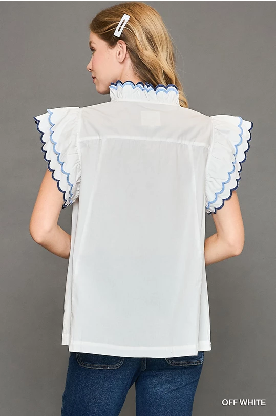 White Scalloped Sleeve and Neckline Top