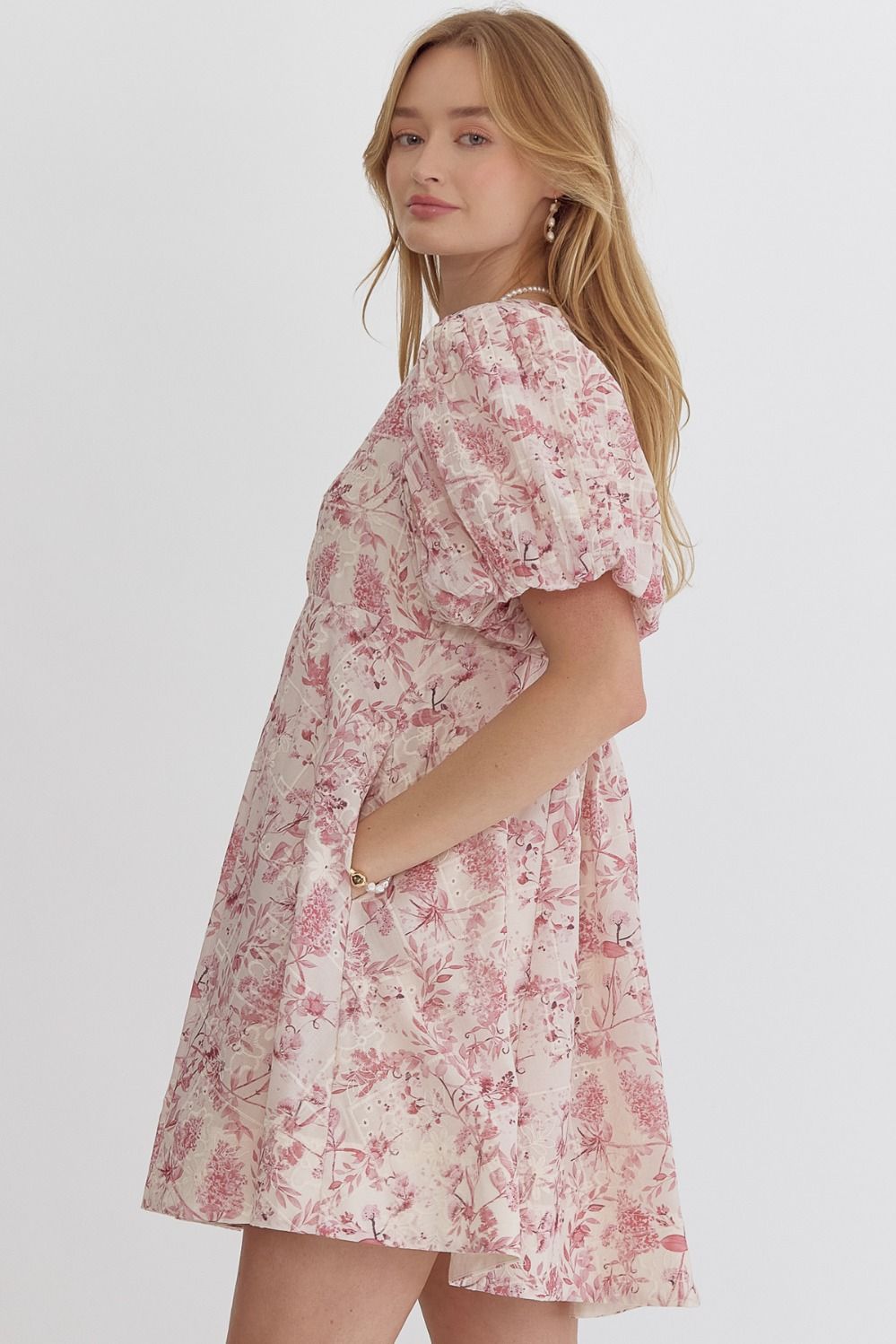 Eyelet Blush Floral Mini Dress