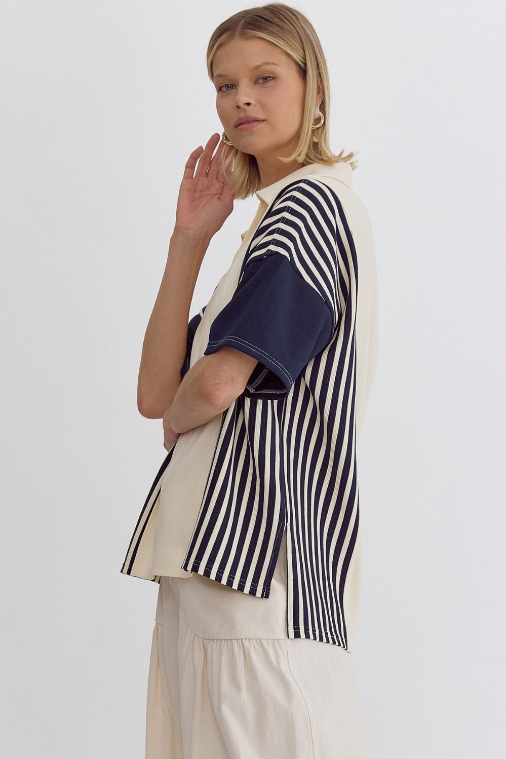 Oversized Ribbed & Collared Top