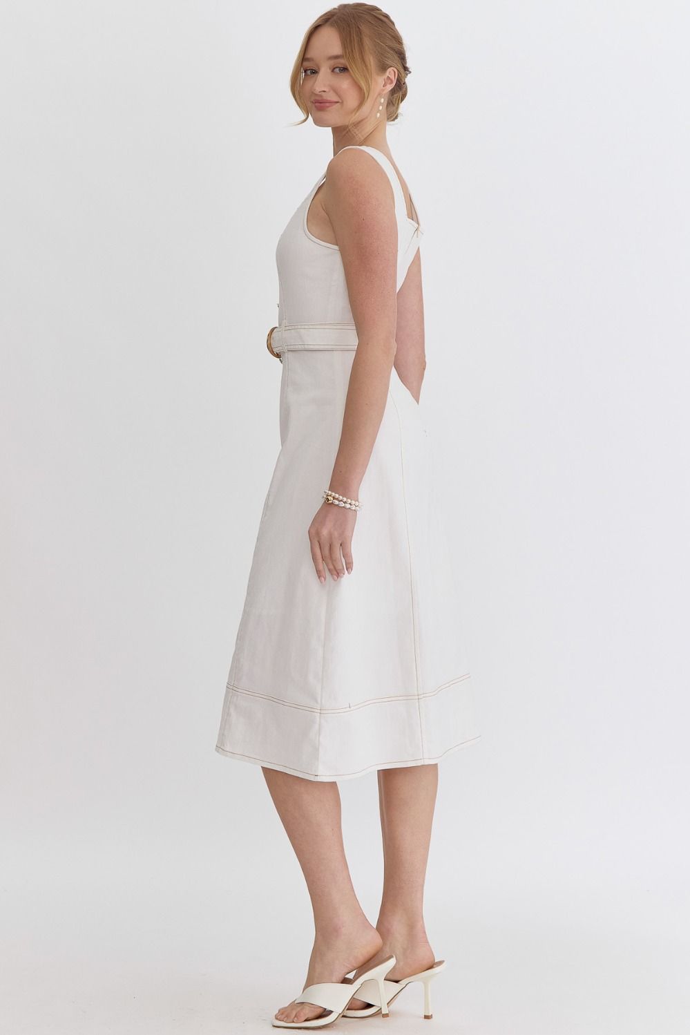 Ivory Denim Sweet Heart Midi Dress