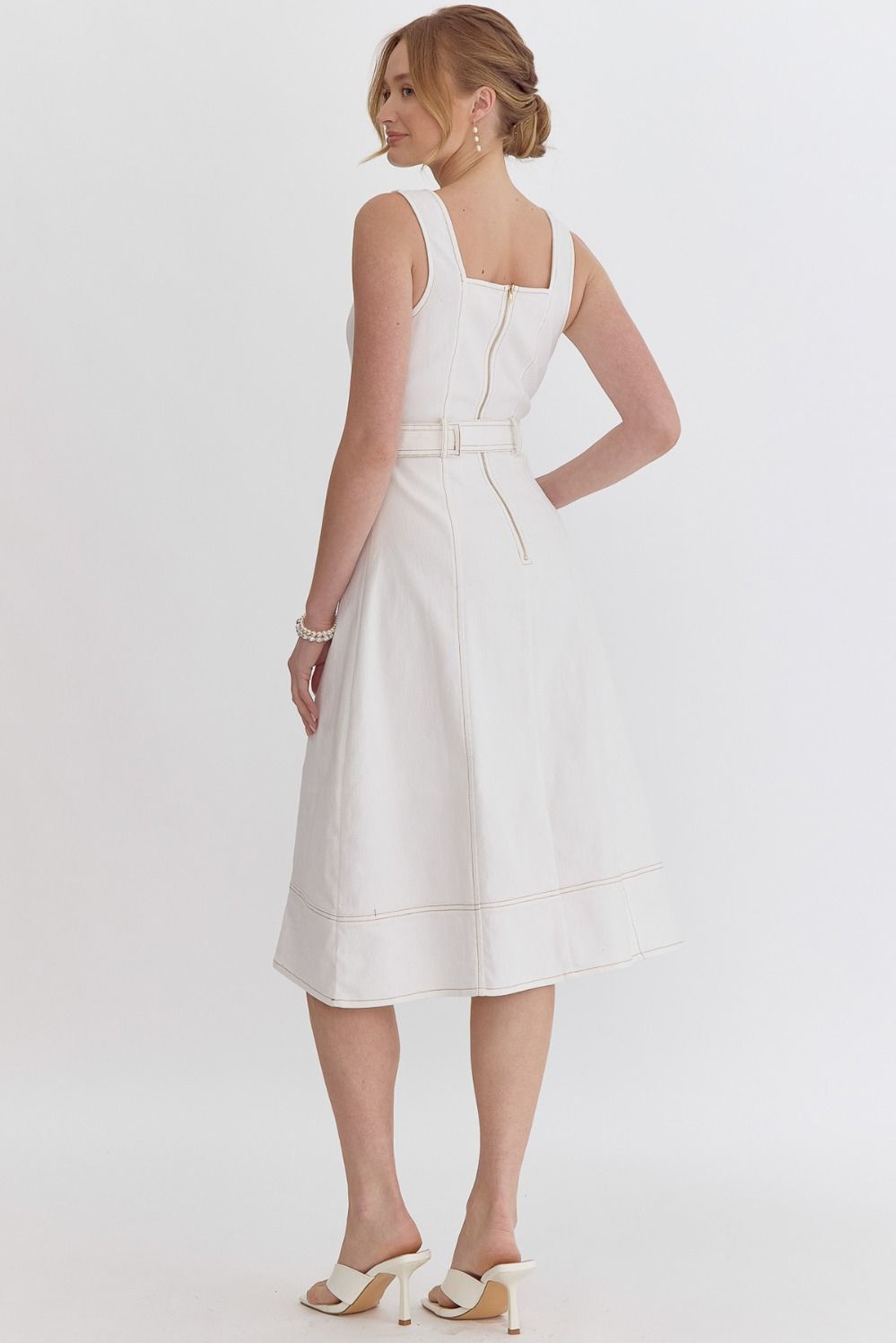 Ivory Denim Sweet Heart Midi Dress