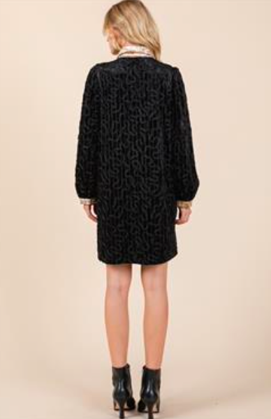 Velvet Textured Lace Trim Dress