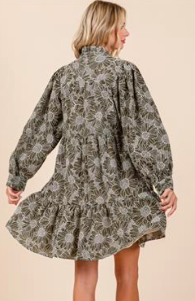 Olive Woven Long Sleeve Dress