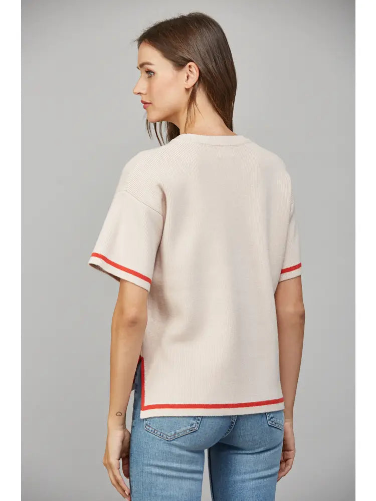 Tipped Side Slit Boxy Sweater in Taupe