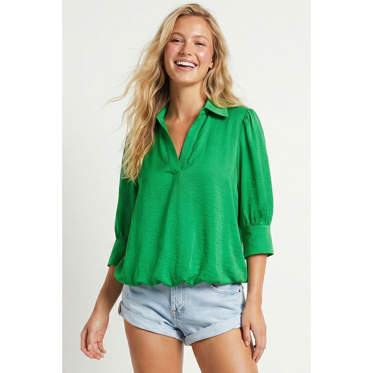 Hi-Lo Bubble Hem Blouse