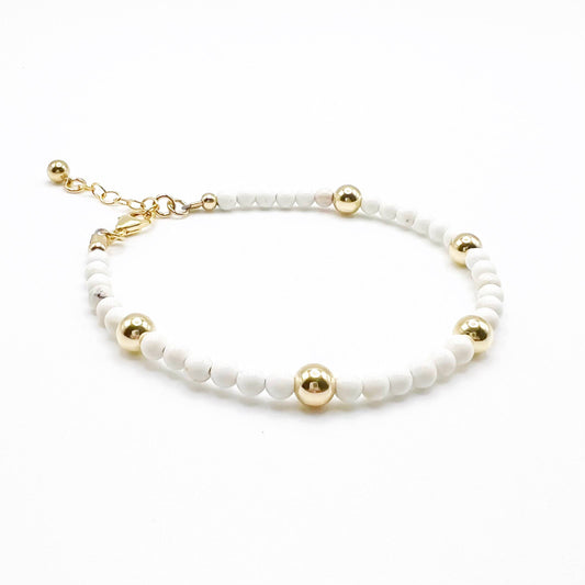 July Dainty White Turquoise Beaded Gold Filled Bracelet