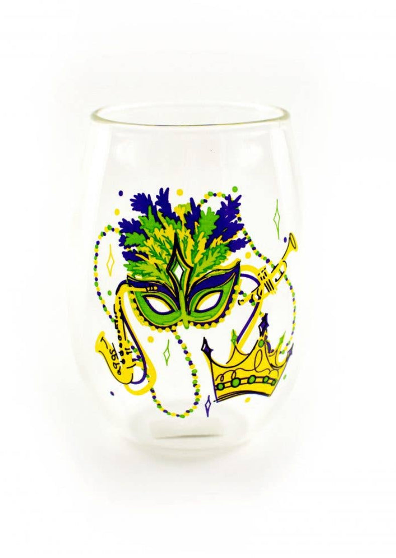 Stemless Mardi Gras Wine Glass