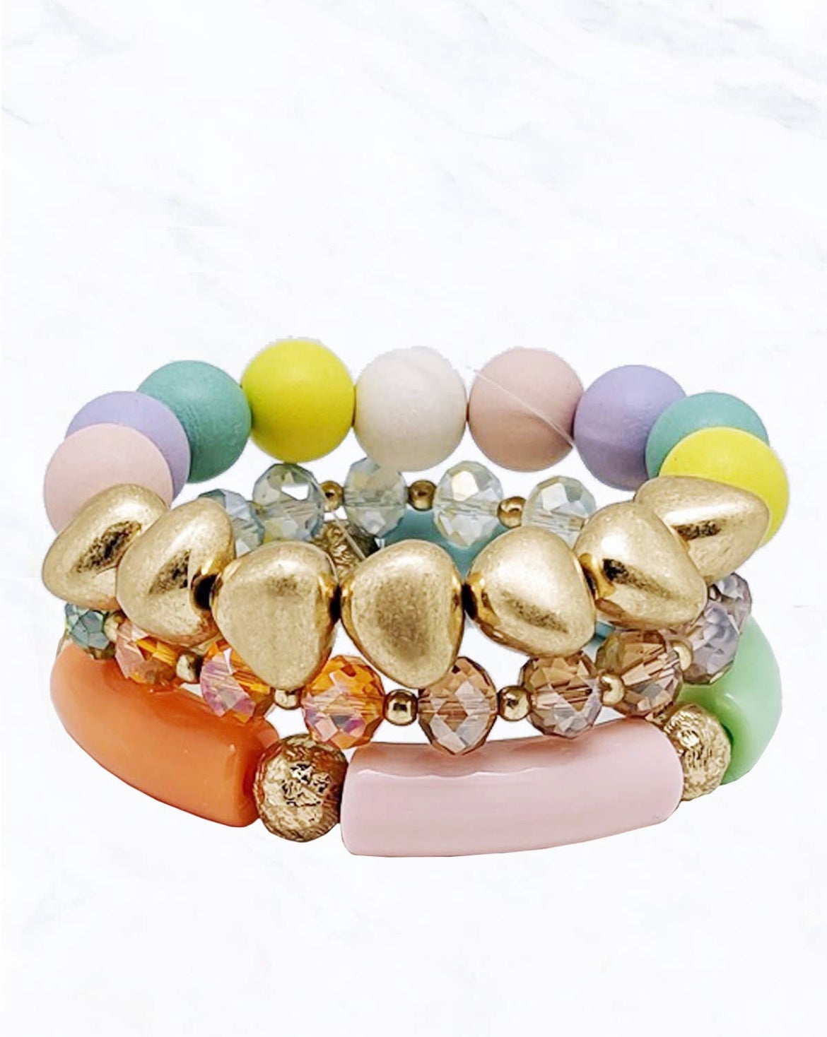 Wooden Ball & Metal Glass Stretch Braclet