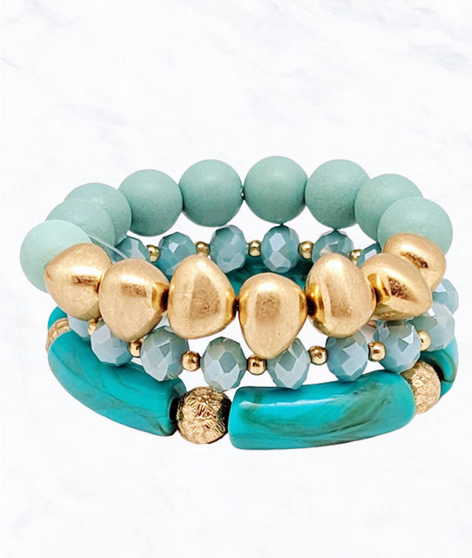 Wooden Ball & Metal Glass Stretch Braclet