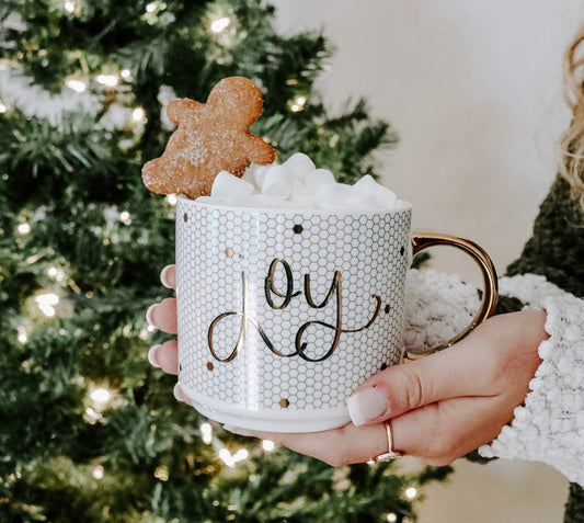Gold + White Joy Mug