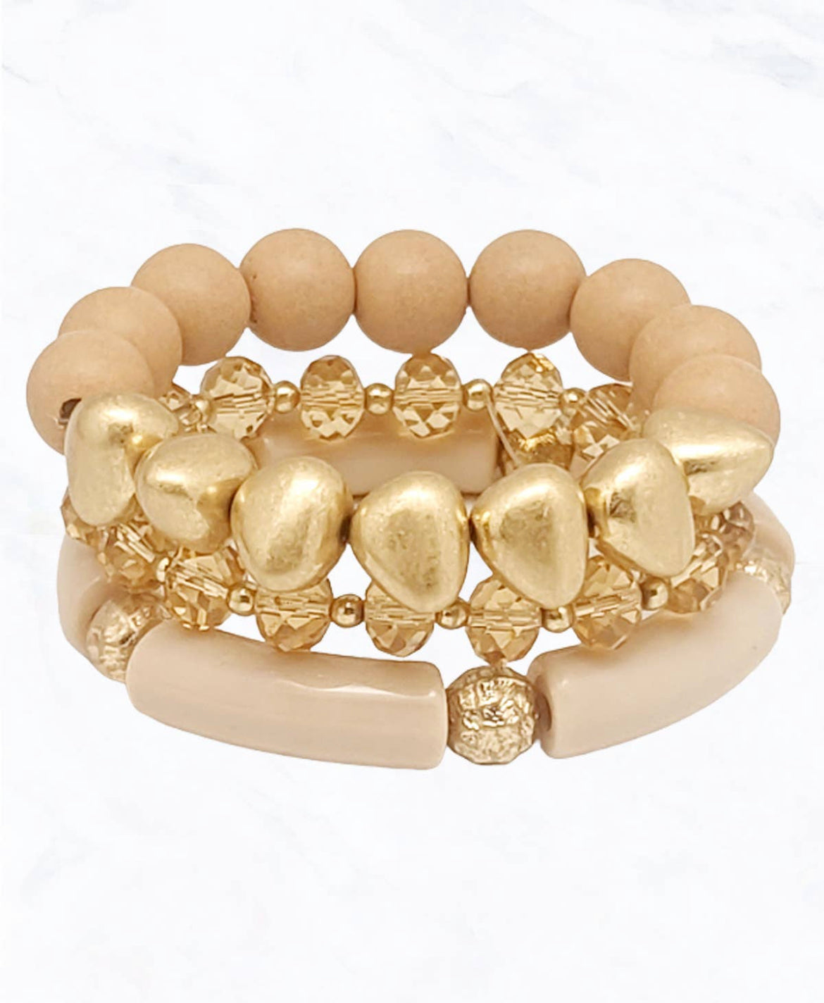 Wooden Ball & Metal Glass Stretch Braclet