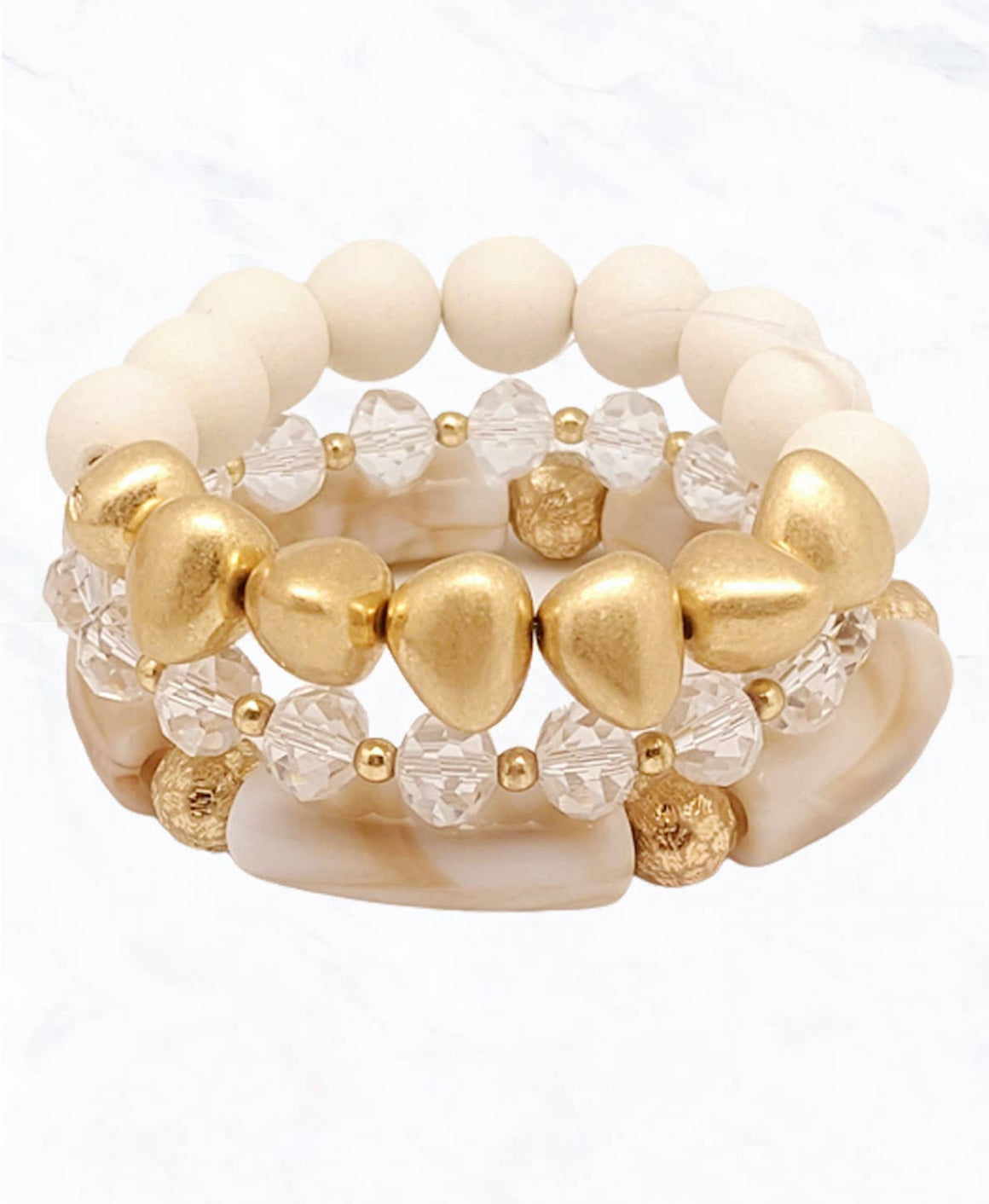 Wooden Ball & Metal Glass Stretch Braclet