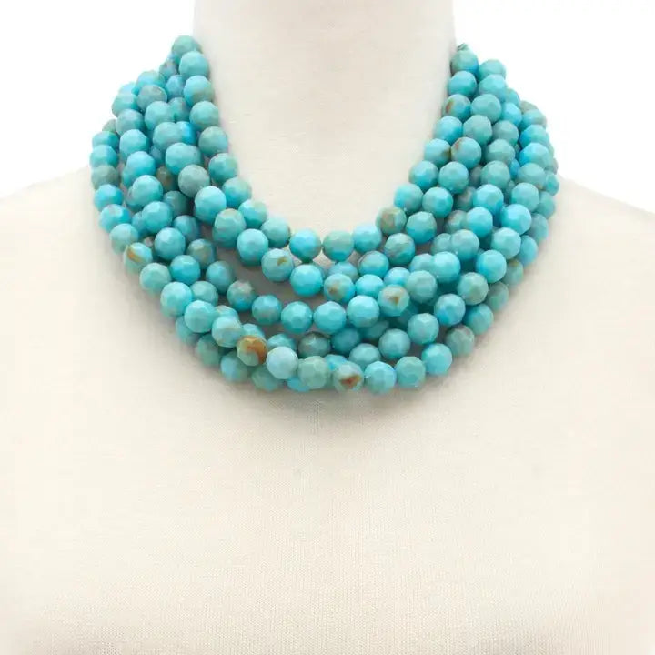 Chunky Beaded Layered Necklace in Turquoise