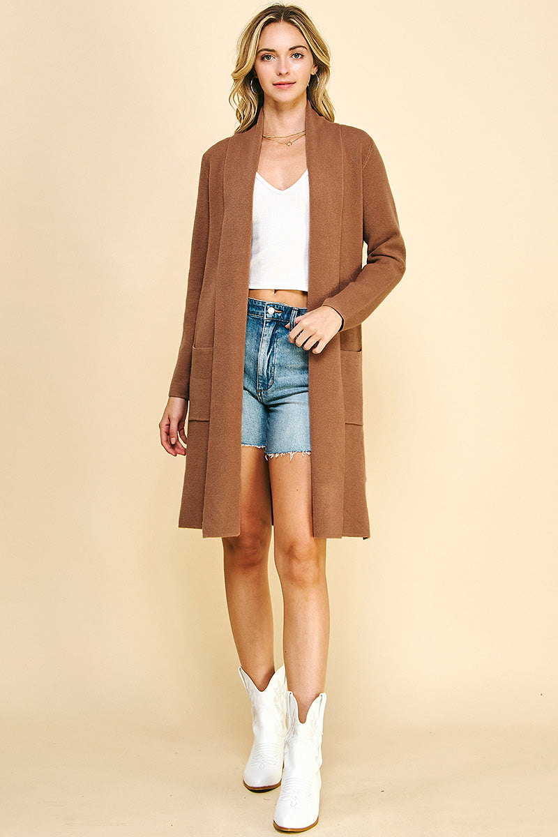 Camel Open Knitted Cardigan