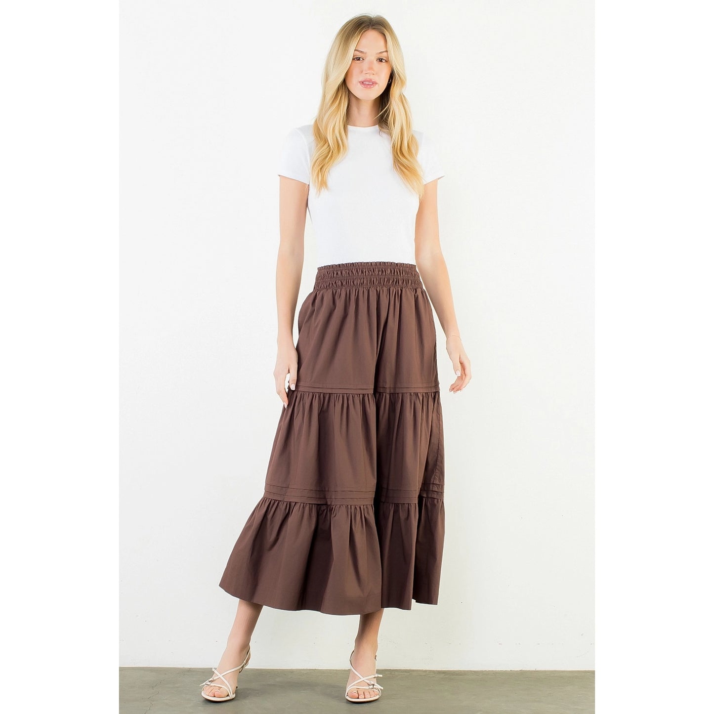 Brown Long Tiered Skirt