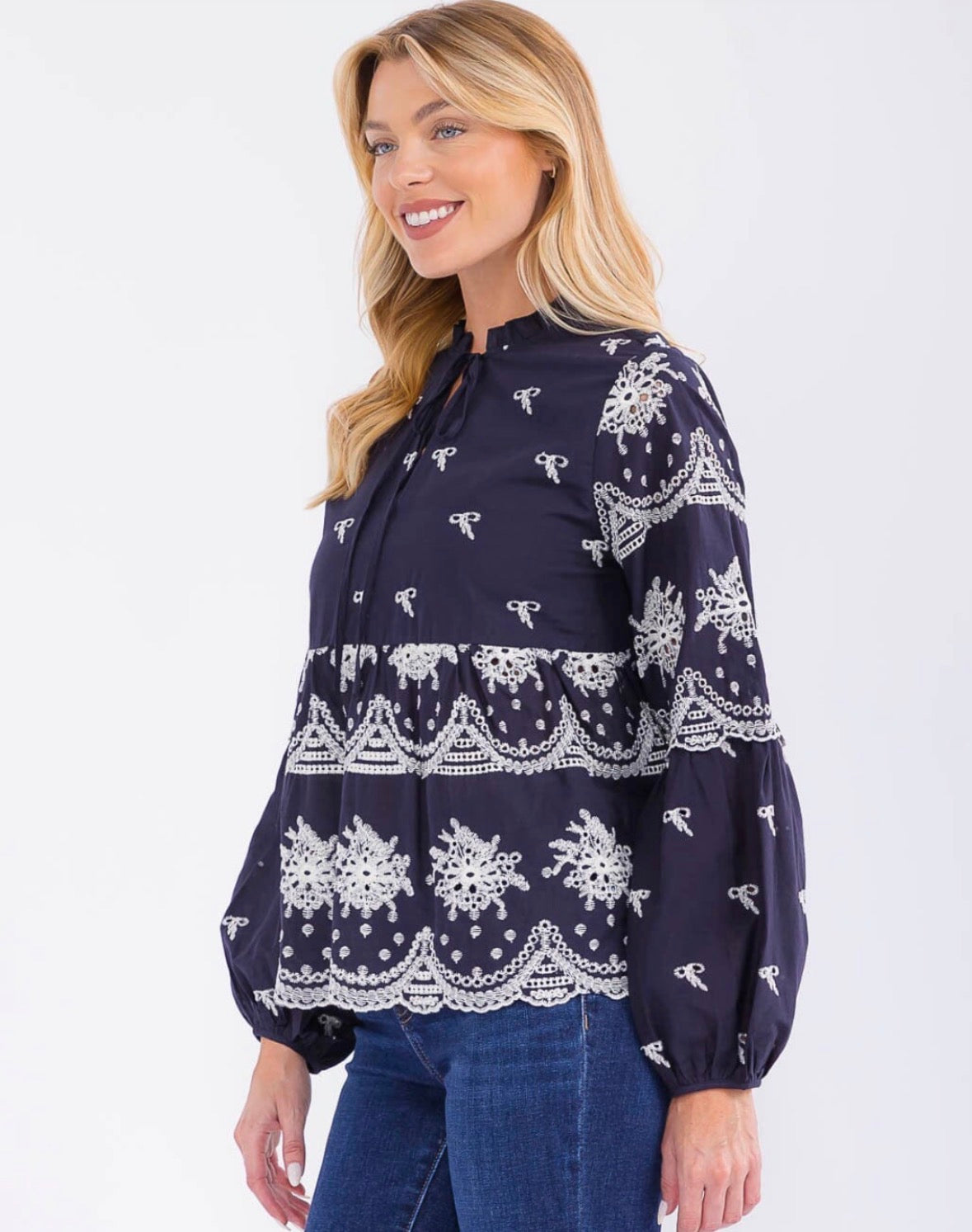 Navy Eyelet Blouse