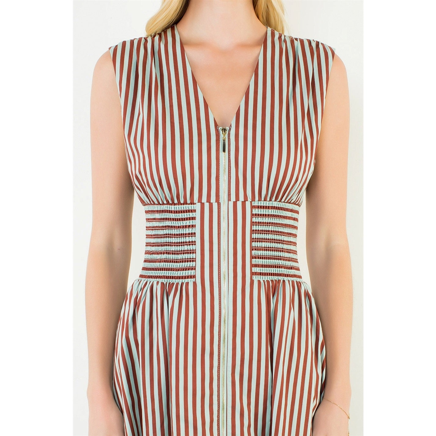 Brown Striped Zippered Dress