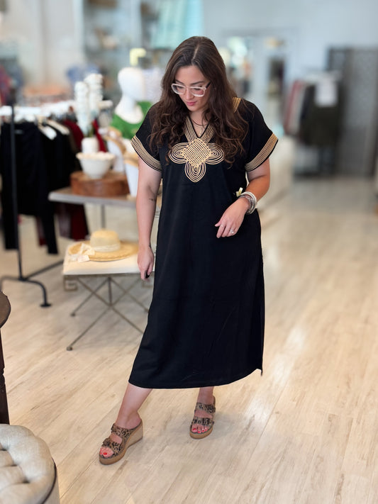 Black + Yarn Accent Midi Dress