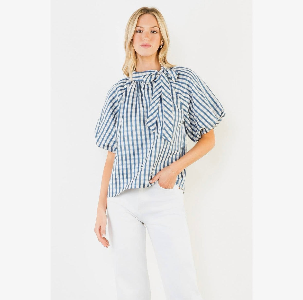 Gingham Neck Tie Top