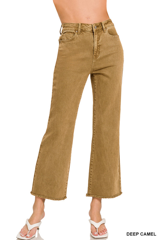 Deep Camel High Waisted Frayed Hem Bootcut Pants