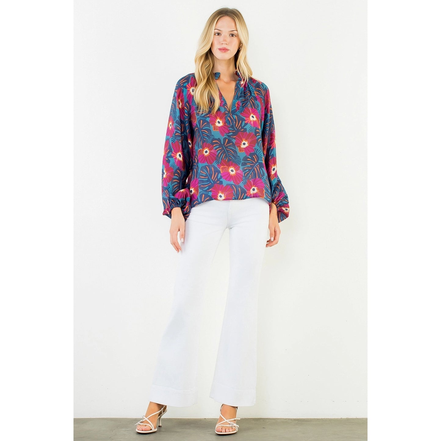 Blue Floral LS Top