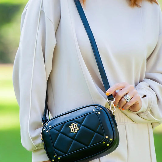 Sloane Studded Crossbody in Black Quilted