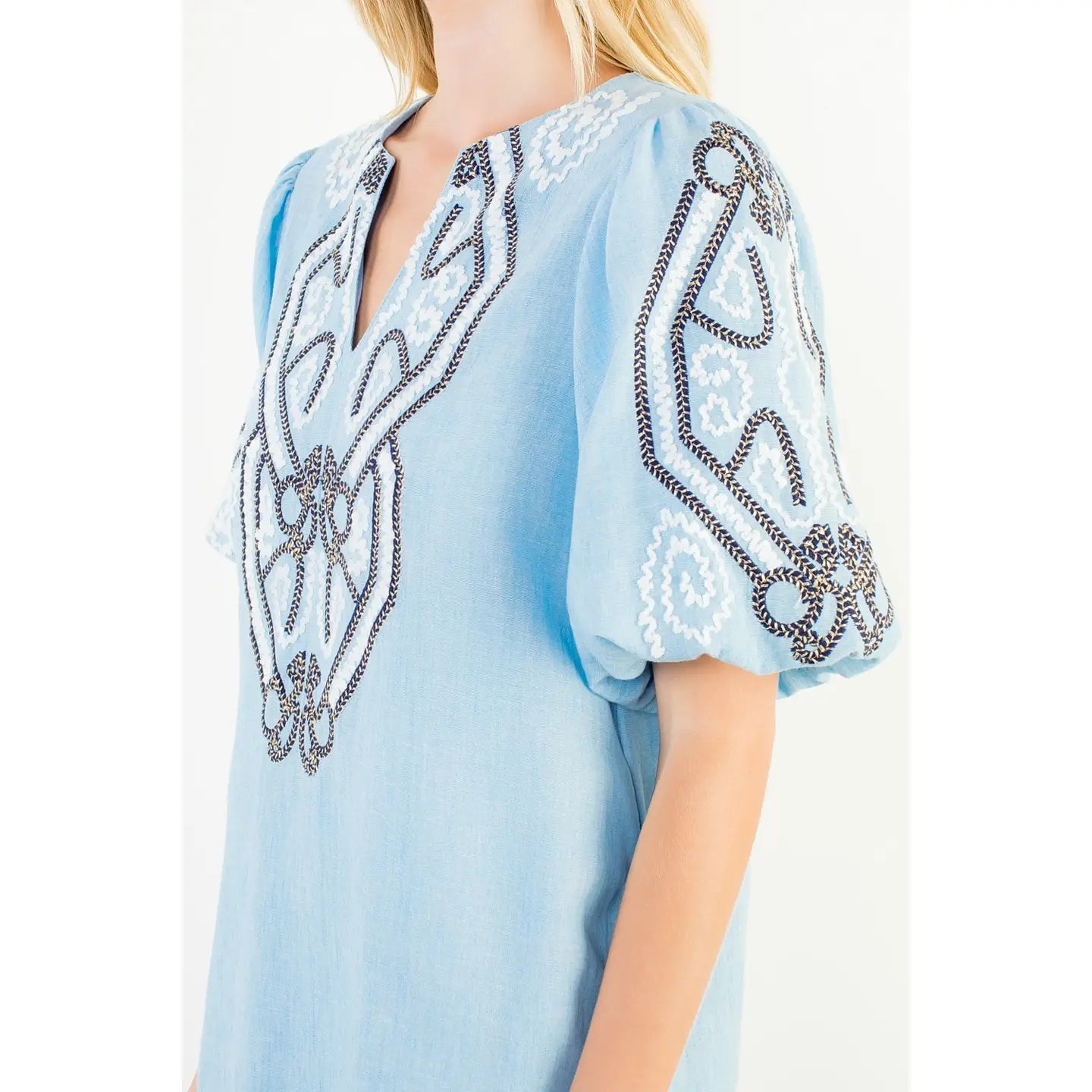 Blue Puff Sleeve Dress
