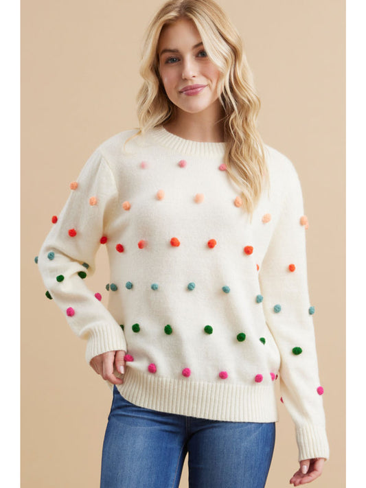 Ivory PomPom Accent Sweater
