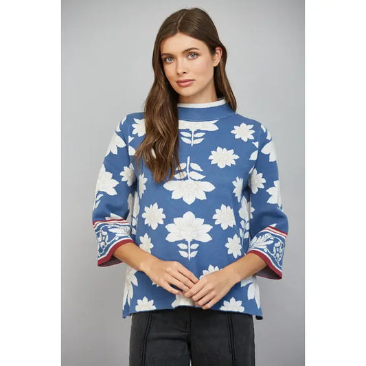 Steel Blue Mock Neck Sweater
