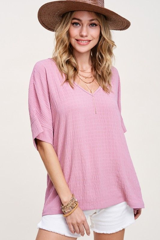 Lightweight Texture V-Neck Top