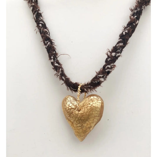Chocolate Bandana with Gold Leafed Heart Necklace