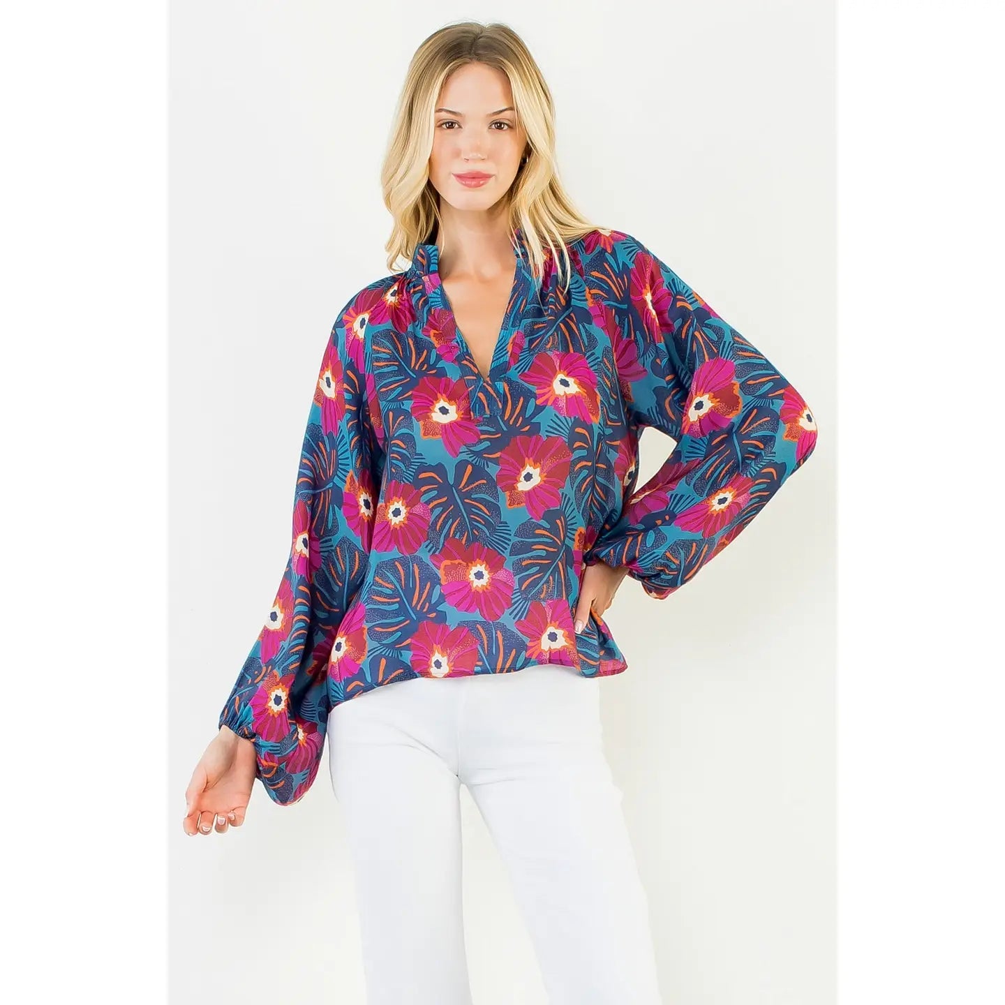 Blue Floral LS Top
