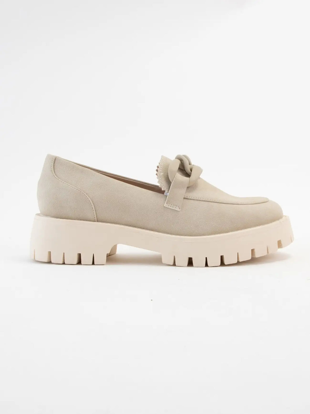 Madison Chunky Chain Lug Sole Loafers in Light Taupe