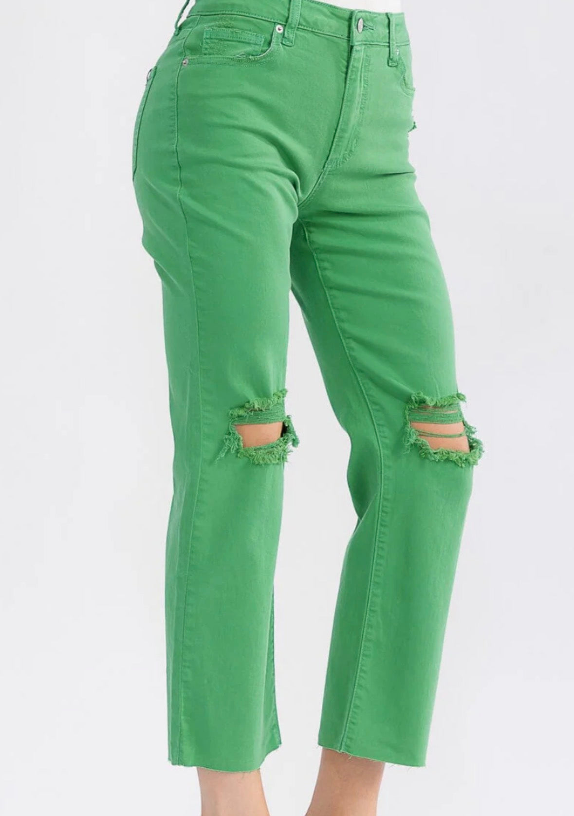 Distressed Green Straight Leg Jeans