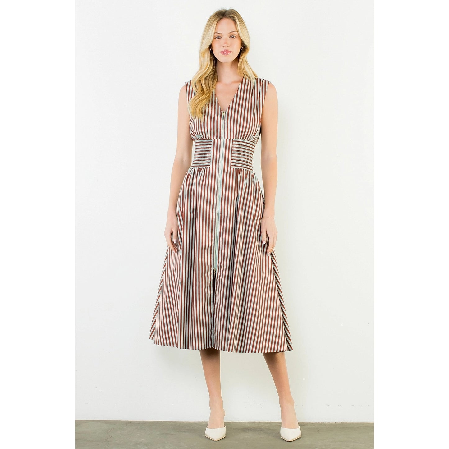 Brown Striped Zippered Dress