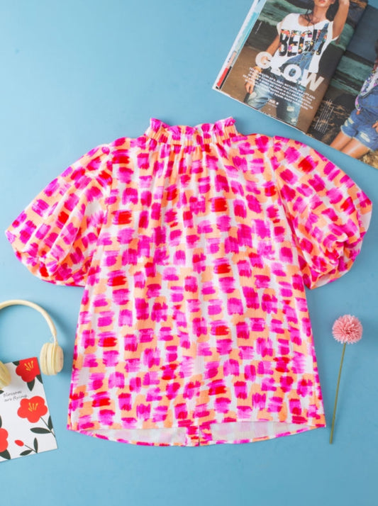 Pink + Orange High Neck Vivid Blouse
