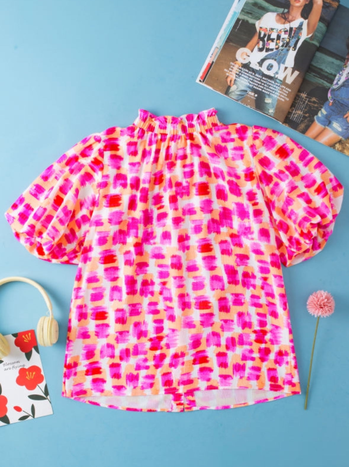 Pink + Orange High Neck Vivid Blouse