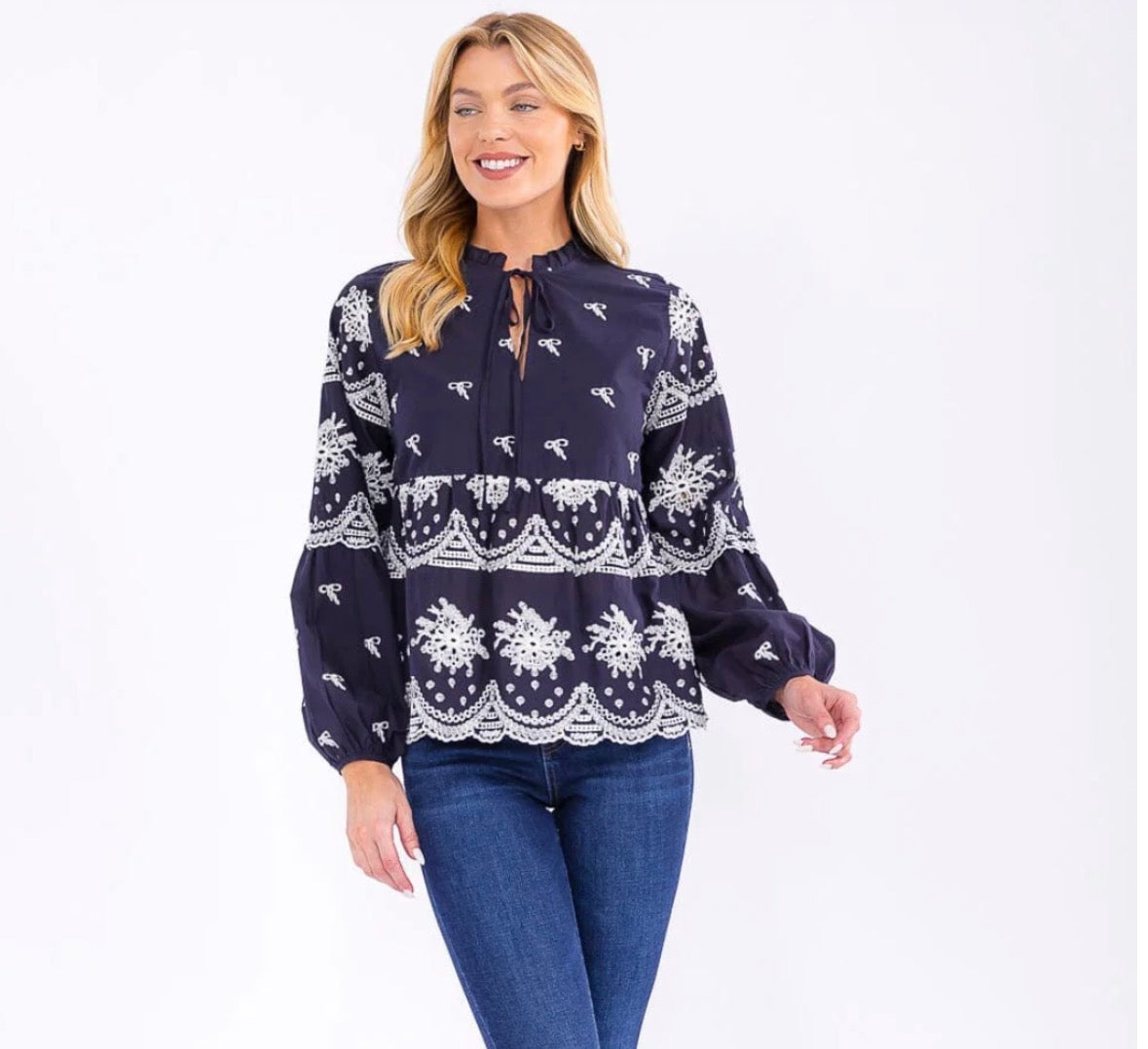 Navy Eyelet Blouse