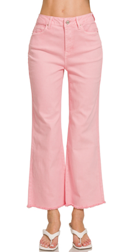 Baby Pink Cropped Flare Pants