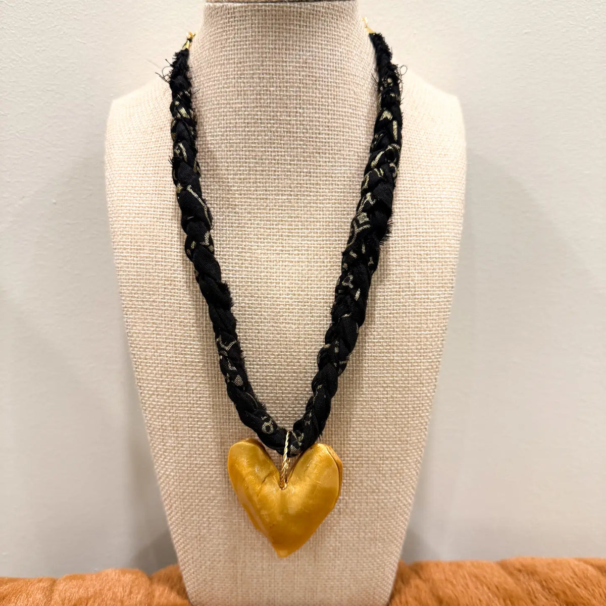 Chunky Black Bandana with Gold Heart