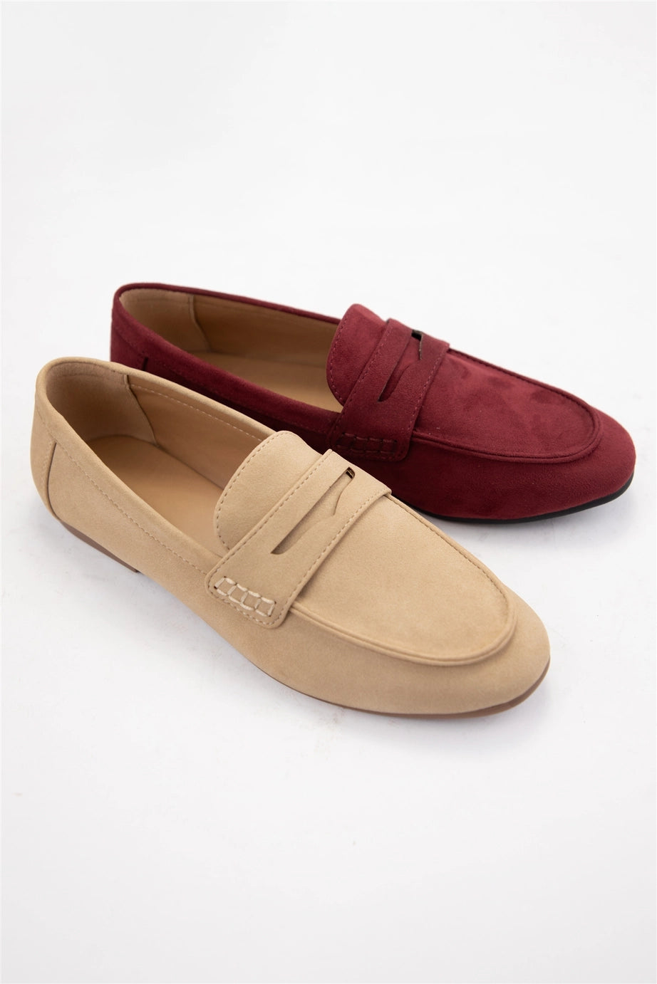 Classic Penny Loafers Slip-On Flats in Taupe Nubuck
