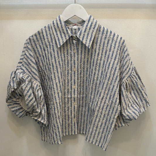 Vintage Blue Striped Eyelet Top