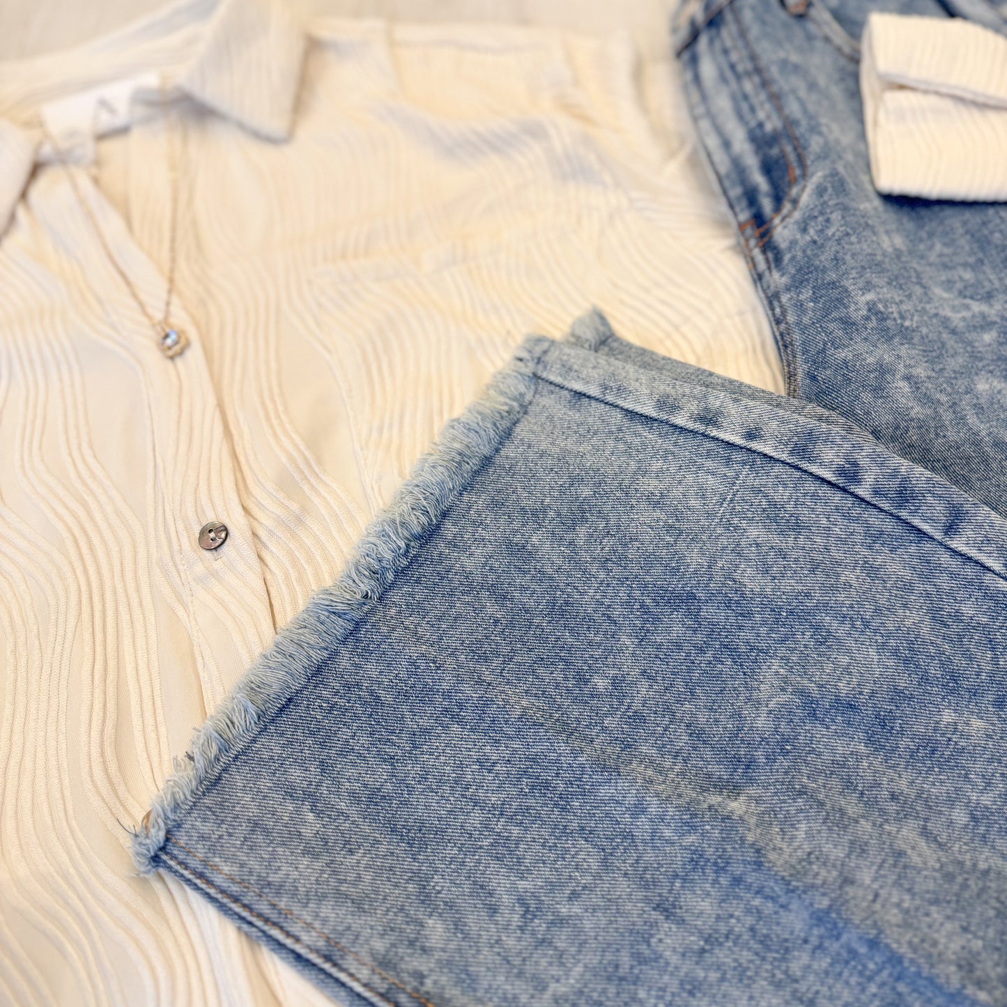 Ivory Textured Button Up