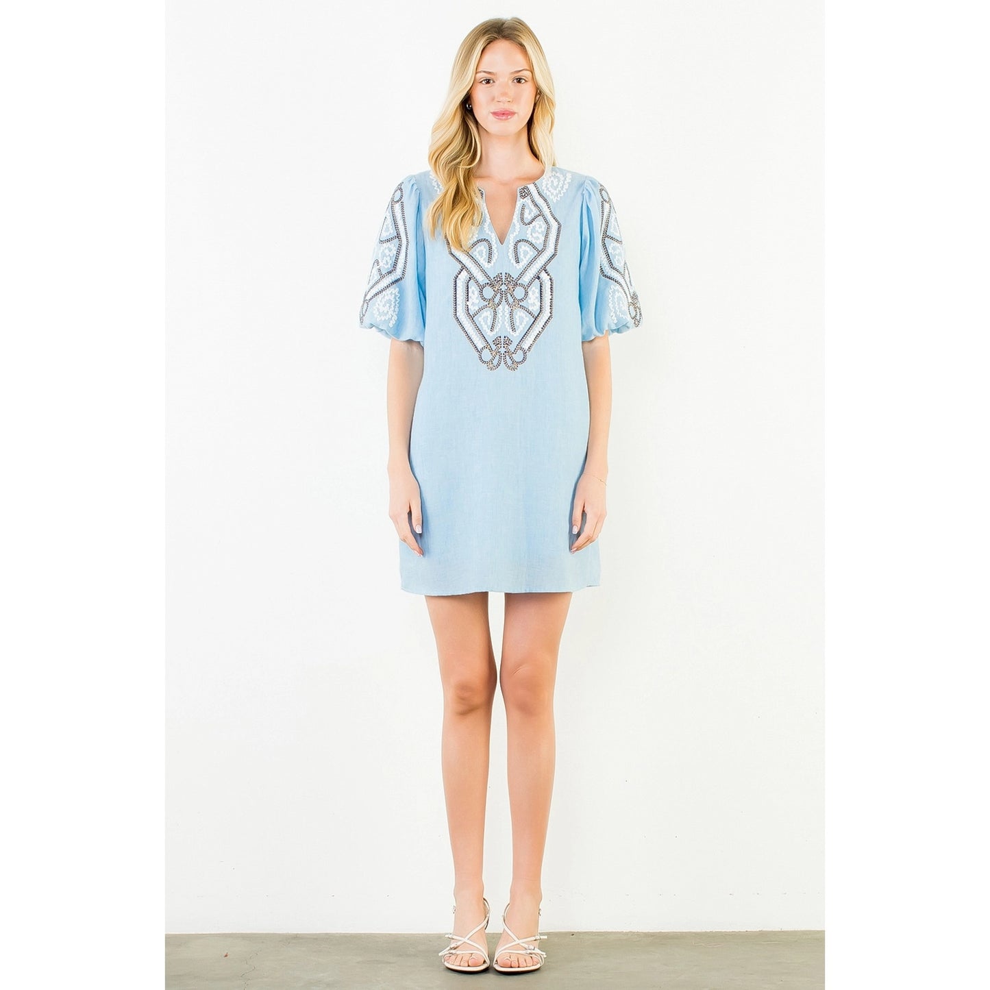 Blue Puff Sleeve Dress