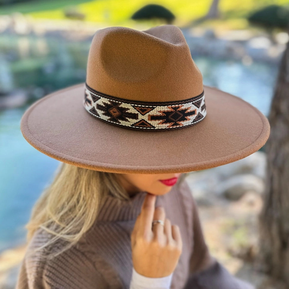 Camel Boho Western Aztec Fedora Hat