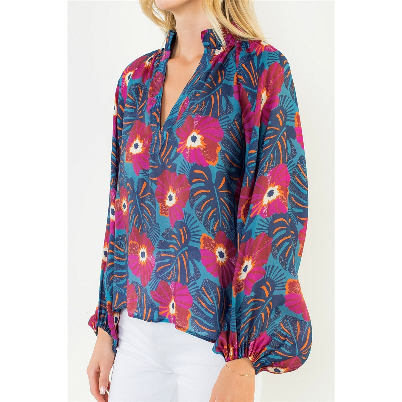 Blue Floral LS Top