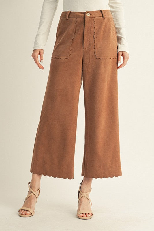Scallop Edge Suede Pants