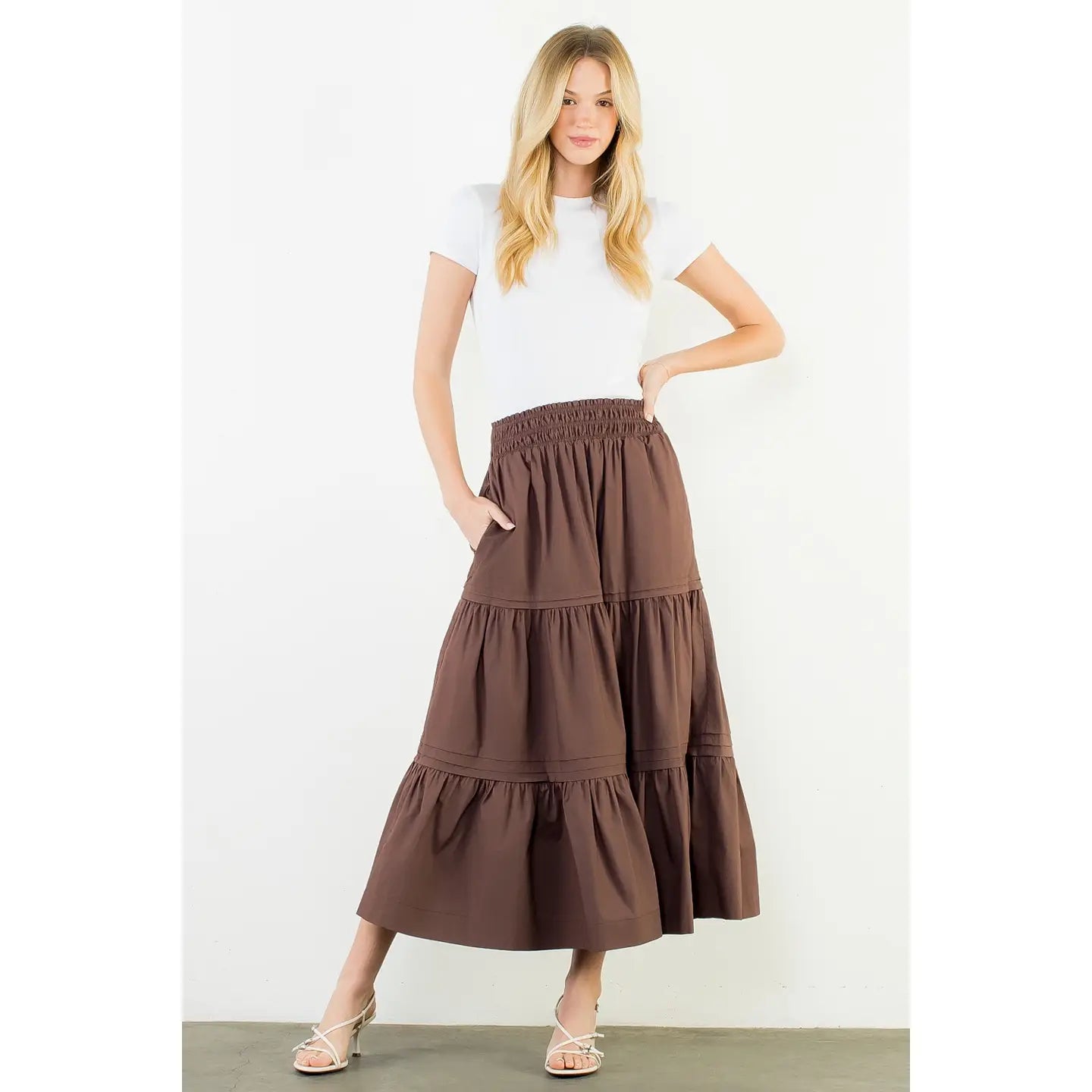 Brown Long Tiered Skirt